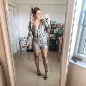 Silver Shimmery Romper Deep V From Windsor Size M